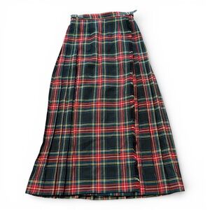 Vintage Harrods Gor Ray Plaid StewartTartan Kilt Skirt Red Black Yellow Green XS